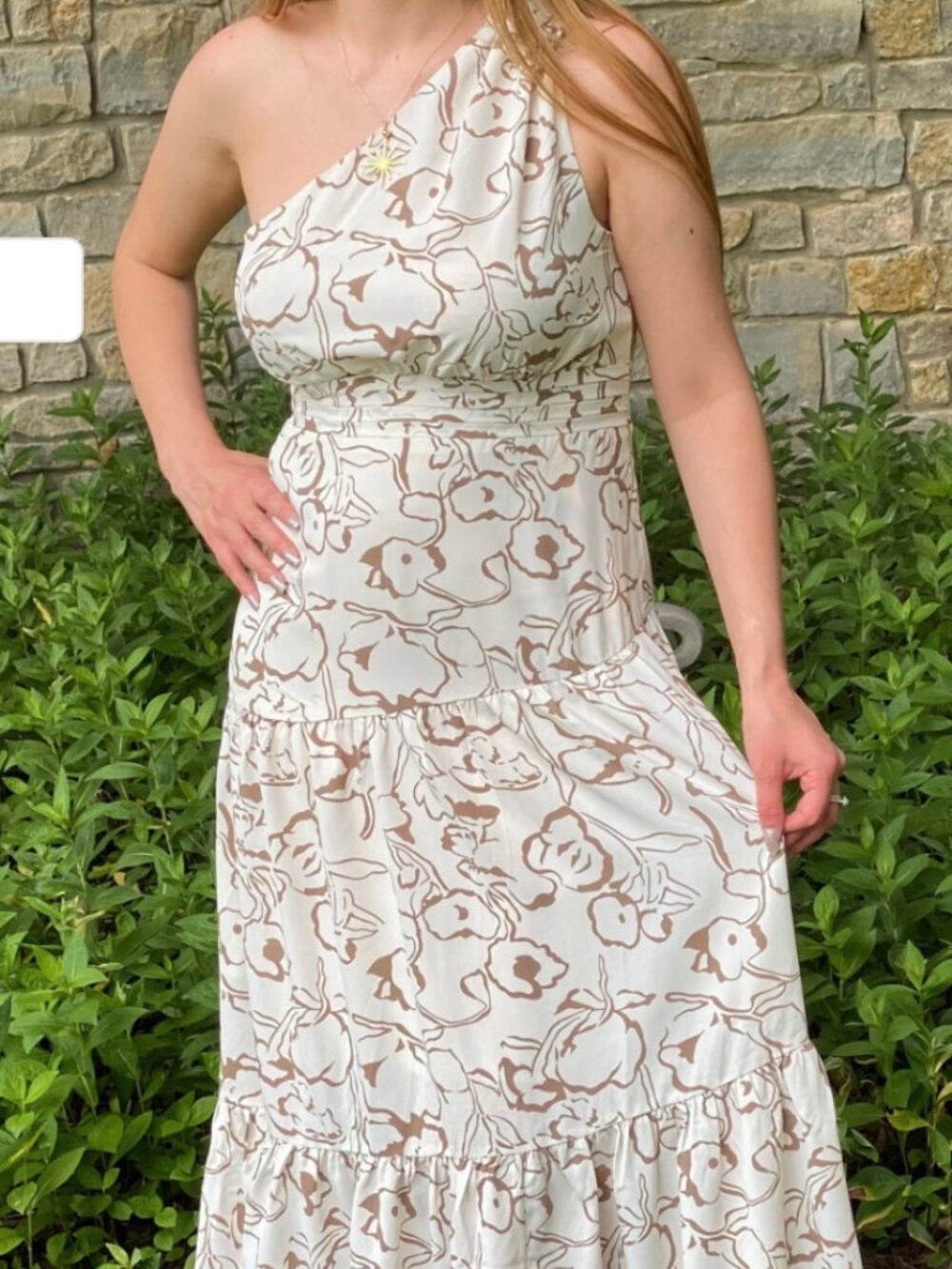 Entro One-Shoulder Brown and White Dress